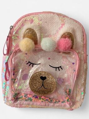 Unicorn Bear Backpack with Sequin & Pom-Pom Accents